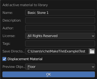 Save Material Panel